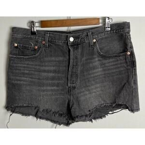 Levi’s Premium 501 Button Fly Denim Cutoff Shorts Black Gray W34 Raw Hem Women’s